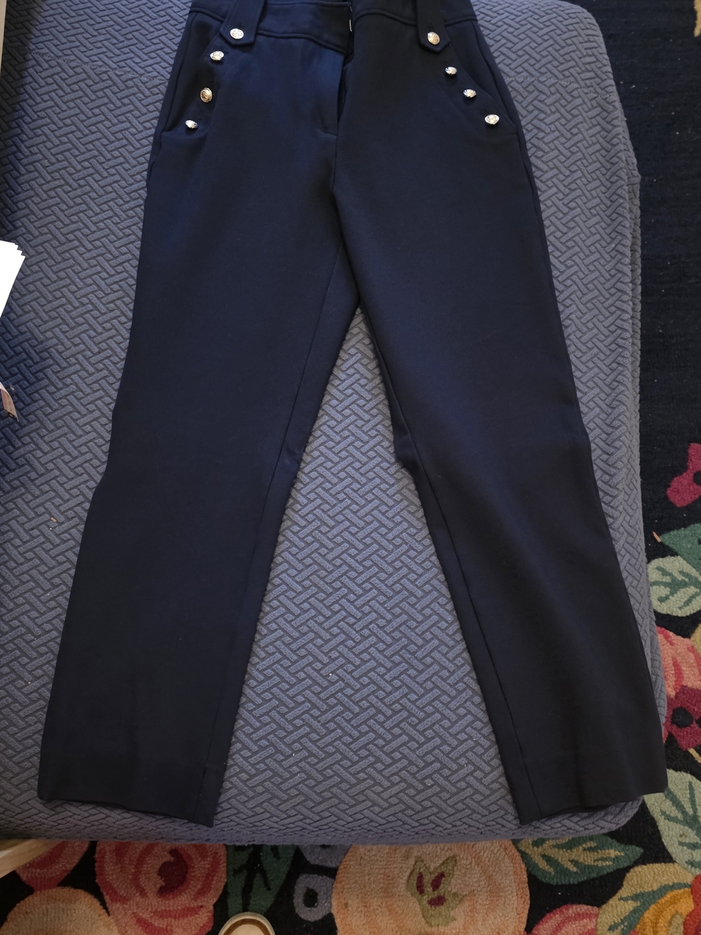Quince Navy BLUE High-Waist Sailor Style Trousers with Gold Buttons